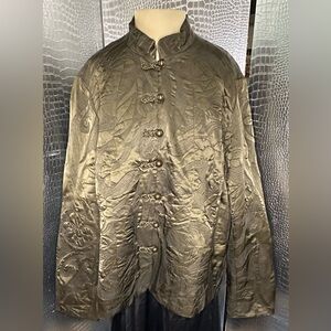 Coldwater Creek Women Olive Green Gold Tone Asian-Inspired Jacket